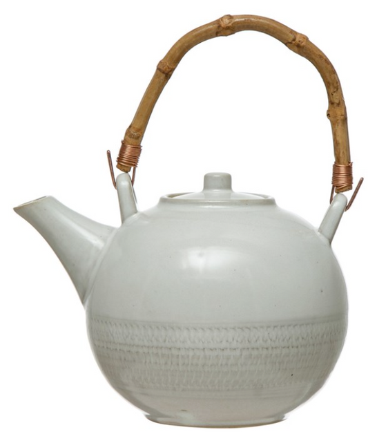 Teapot with Bamboo Handle & Strainer
