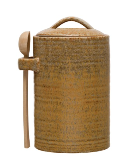 Stoneware Canister with Wood Spoon